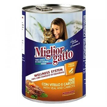 Miglior Gatto Kıyılmış Dana Etli ve Havuclu Yetişkin Kedi Konserve Maması 400 Gr Kedi Konserve Mamaları Miglior Gatto