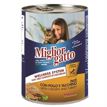 Miglior Gatto Kıyılmış Tavuklu ve Hindi Etli Yetişkin Kedi Konserve Maması 400 Gr - Miglior Gatto - Yetişkin Kedi Konserveleri